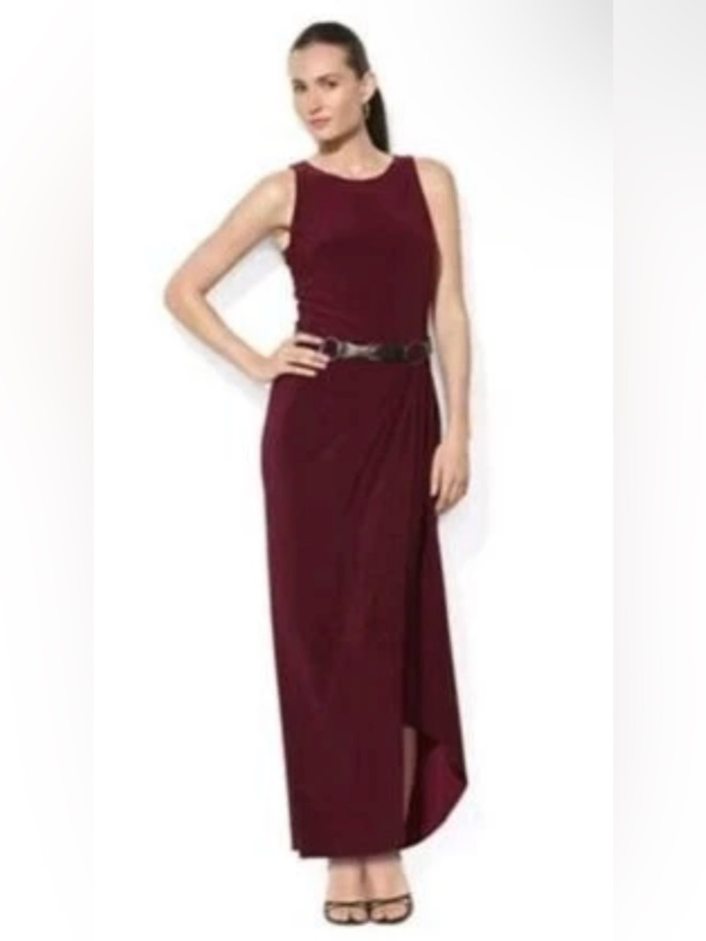 LRL Ralph Lauren Dress Maroon Summer Rioja Maxi Belted Sleeveless NWT Size 8P